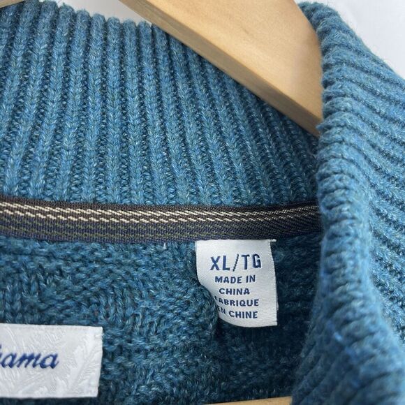 Tommy Bahama Sweater Size XL Mens Seaway Teal Sorrento Beach Button Mock Henley - Picture 4 of 8